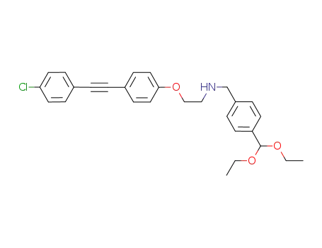 Molecular Structure of 651330-73-3 (Benzenemethanamine,
N-[2-[4-[(4-chlorophenyl)ethynyl]phenoxy]ethyl]-4-(diethoxymethyl)-)