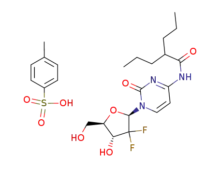 1-(2,2-difluoro-2-deoxy-β-D-ribofuranosyl)-4-(2-propyl-1-oxopentyl)aminopyrimidin-2-one p-toluenesulfonic acid co-crystal