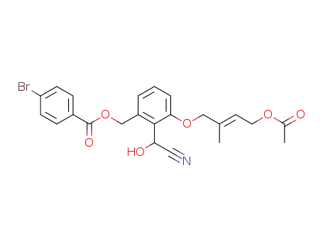 Molecular Structure of 857652-16-5 (4-Bromo-benzoic acid 3-((E)-4-acetoxy-2-methyl-but-2-enyloxy)-2-(cyano-hydroxy-methyl)-benzyl ester)