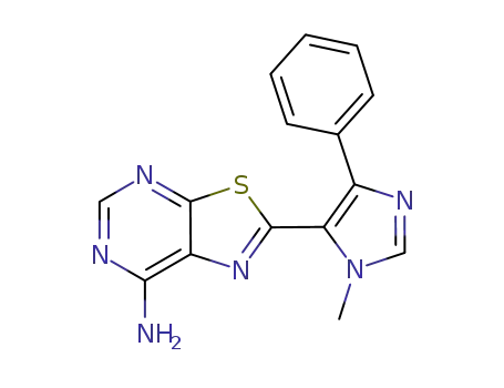 Molecular Structure of 655253-60-4 (Thiazolo[5,4-d]pyrimidin-7-amine,
2-(1-methyl-4-phenyl-1H-imidazol-5-yl)-)