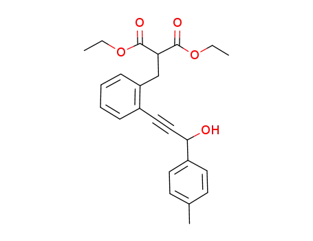 Molecular Structure of 927685-21-0 (Propanedioic acid,
2-[[2-[3-hydroxy-3-(4-methylphenyl)-1-propyn-1-yl]phenyl]methyl]-,
1,3-diethyl ester)
