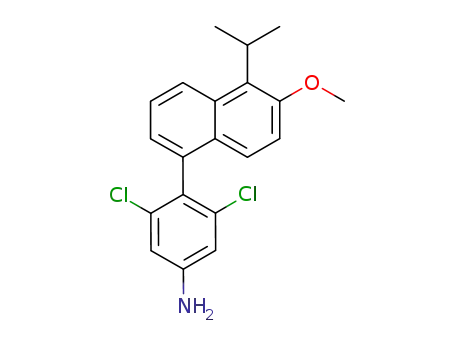 Molecular Structure of 588718-05-2 (Benzenamine,
3,5-dichloro-4-[6-methoxy-5-(1-methylethyl)-1-naphthalenyl]-)