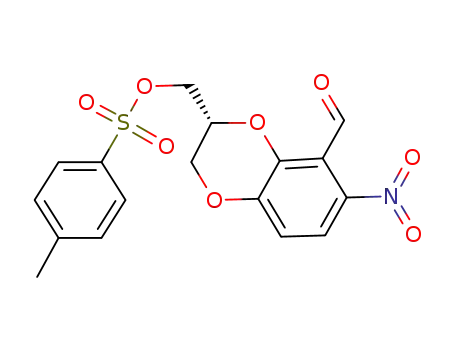 Molecular Structure of 460353-99-5 (1,4-Benzodioxin-5-carboxaldehyde,
2,3-dihydro-3-[[[(4-methylphenyl)sulfonyl]oxy]methyl]-6-nitro-, (3R)-)