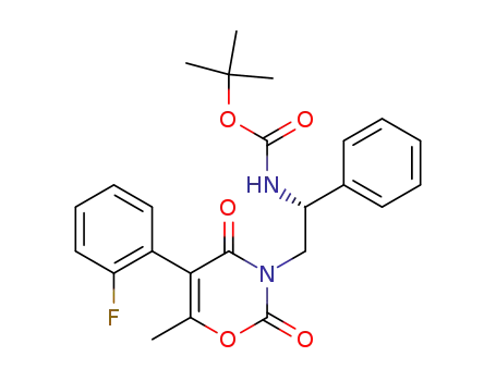 Molecular Structure of 352303-85-6 (3-[(2R)-(tert-butoxycarbonylamino)-2-phenylethyl]-6-methyl-5-(2-fluorophenyl)oxazine-2,4-dione)