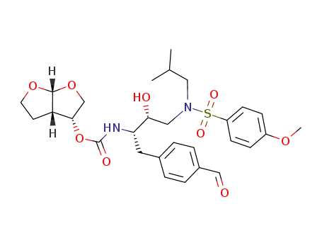 Molecular Structure of 622866-42-6 ({(1S,2R)-[1-(4-formyl-benzyl)]-(2R)-2-hydroxy-3-[N-isobutyl-(N-4-methoxy-benzenesulfonyl)-amino]-propyl}-carbamic acid [3R,3aS,6aR]-hexahydrofuro[2,3-b]furan-3-yl ester)