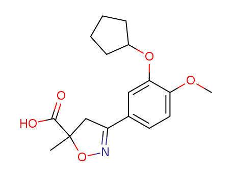 Molecular Structure of 167099-19-6 (5-Isoxazolecarboxylic acid,
3-[3-(cyclopentyloxy)-4-methoxyphenyl]-4,5-dihydro-5-methyl-)