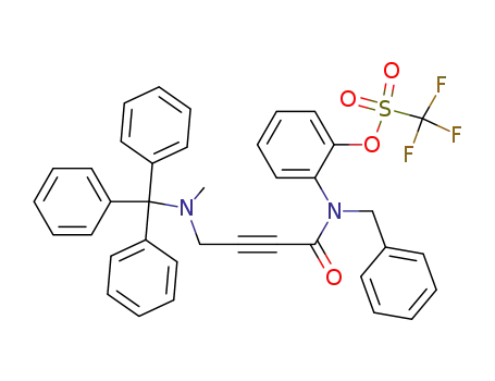 Molecular Structure of 454450-90-9 (trifluoro-methanesulfonic acid 2-{benzyl-[4-(methyl-trityl-amino)-but-2-ynoyl]-amino}-phenyl ester)