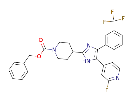 Molecular Structure of 189442-57-7 (1-Piperidinecarboxylic acid,
4-[4-(2-fluoro-4-pyridinyl)-5-[3-(trifluoromethyl)phenyl]-1H-imidazol-2-yl]-,
phenylmethyl ester)