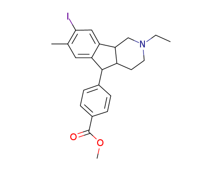 Molecular Structure of 191792-70-8 (Benzoic acid,4-(2-ethyl-2,3,4,4a,5,9b-hexahydro-8-iodo-7-methyl-1H-indeno[1,2-c]pyridin-5-yl)-,methyl ester)