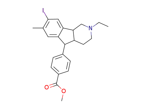 Molecular Structure of 191792-70-8 (Benzoic acid,4-(2-ethyl-2,3,4,4a,5,9b-hexahydro-8-iodo-7-methyl-1H-indeno[1,2-c]pyridin-5-yl)-,methyl ester)