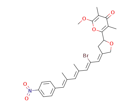 (+/-)-2-((E)-4-((2Z,4E,6E)-2-bromo-4,6-dimethyl-7-(4-nitrophenyl)hepta-2,4,6-trienylidene)-tetrahydrofuran-2-yl)-6-methoxy-3,5-dimethyl-4H-pyran-4-one