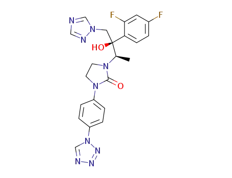 Molecular Structure of 181869-54-5 (1-[2(R)-(2,4-Difluorophenyl)-2-hydroxy-1(R)-methyl-3-(1H-1,2,4-triazol-1-yl)propyl]-3-[4-(1H-tetrazol-1-yl)phenyl]imidazolidin-2-one)