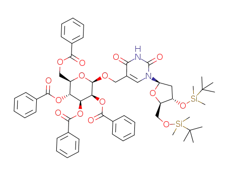Molecular Structure of 942270-75-9 (3',5'-bis(O-tert-butyldimethylsilyl)-2'-deoxy-5-(2,3,4,6-tetra-O-benzoyl-β-D-mannopyranosyl)oxymethyluridine)