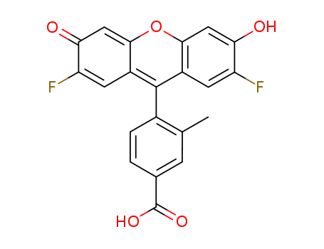 Molecular Structure of 879288-14-9 (Benzoic acid,
4-(2,7-difluoro-6-hydroxy-3-oxo-3H-xanthen-9-yl)-3-methyl-)