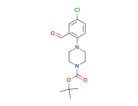 Molecular Structure of 869478-16-0 (tert-Butyl 4-(4-chloro-2-formylphenyl)tetrahydro-1(2H)-pyrazinecarboxylate)