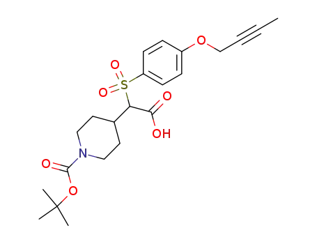 Molecular Structure of 287393-46-8 (4-Piperidineacetic acid,
a-[[4-(2-butynyloxy)phenyl]sulfonyl]-1-[(1,1-dimethylethoxy)carbonyl]-)