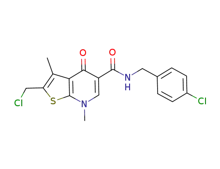 Molecular Structure of 672965-79-6 (Thieno[2,3-b]pyridine-5-carboxamide,
2-(chloromethyl)-N-[(4-chlorophenyl)methyl]-4,7-dihydro-3,7-dimethyl-4-
oxo-)