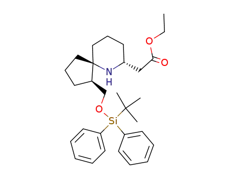 Molecular Structure of 498542-64-6 (6-Azaspiro[4.5]decane-7-acetic acid,
1-[[[(1,1-dimethylethyl)diphenylsilyl]oxy]methyl]-, ethyl ester, (1S,5S,7R)-)
