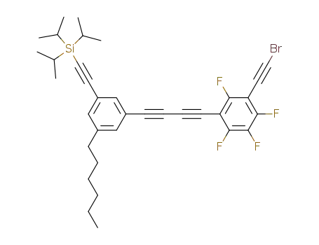 Molecular Structure of 913714-40-6 (1-(2',3',4',6'-tetrafluoro-5'-bromoethynylphenyl)-4-(3''-hexyl-5''-triisopropylsilaneethynylphenyl)-buta-1,3-diyne)