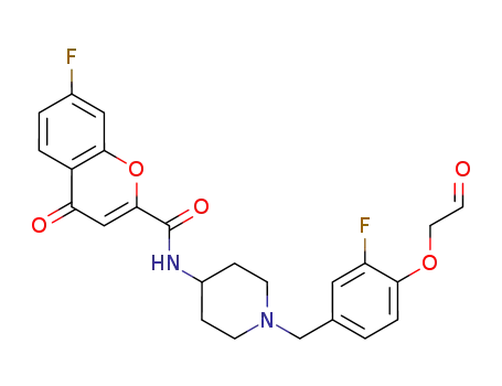 Molecular Structure of 865450-71-1 (7-fluoro-4-oxo-4H-chromene-2-carboxylic acid {1-[3-fluoro-4-(2-oxo-ethoxy)-benzyl]-piperidin-4-yl}-amide)