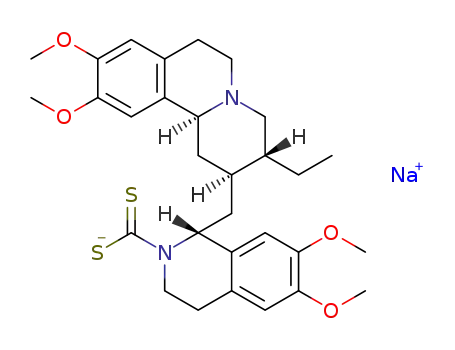 Molecular Structure of 1393924-33-8 (sodium 1-(3-ethyl-9,10-dimethoxy-1,3,4,6,7,11b-hexahydro-2H-pyrido[2,1-a]isoquinolin-2-ylmethyl)-6,7-dimethoxy-3,4-dihydro-1H-isoquinoline-2-carbodithioate)