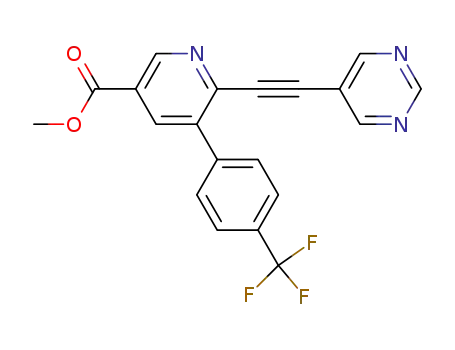 Molecular Structure of 1012792-61-8 (6-pyrimidin-5-ylethynyl-5-(4-trifluoromethyl-phenyl)-nicotinic acid methyl ester)