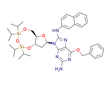 Molecular Structure of 769141-94-8 (O<sup>6</sup>-benzyl-8-(2-naphthalenylamino)-N9-[3',5'-O-(1,1,3,3-tetrakis(isopropyl)-1,3-disiloxanediyl)-β-D-2'-deoxyribofuranosyl]guanine)