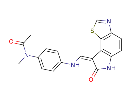 Molecular Structure of 297756-29-7 (N-methyl-N-(4-{(Z)-[(7-oxo-6,7-dihydro-8H-[1,3]thiazolo[5,4-e]indol-8-ylidene)methyl]amino}phenyl)acetamide)
