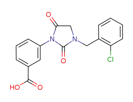 Molecular Structure of 651748-46-8 (Benzoic acid, 3-[3-[(2-chlorophenyl)methyl]-2,5-dioxo-1-imidazolidinyl]-)