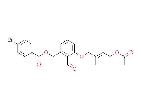 Molecular Structure of 857651-83-3 (4-Bromo-benzoic acid 3-((E)-4-acetoxy-2-methyl-but-2-enyloxy)-2-formyl-benzyl ester)