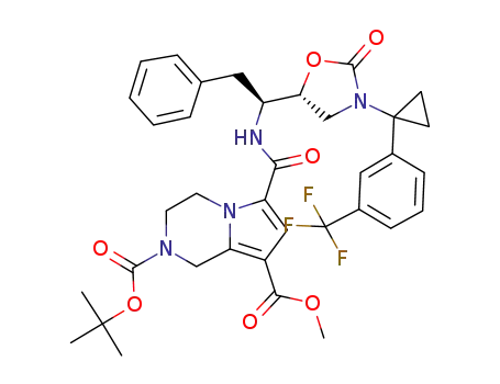2-tert-Butyl 8-methyl 6-({(1S)-1-[(5R)-2-oxo-3-{1-[3-(trifluoromethyl)-phenyl]cyclopropyl}-1,3-oxazolidin-5-yl]-2-phenylethyl}carbamoyl)-3,4-dihydropyrrolo[1,2-a]pyrazine-2,8(1H)-dicarboxylate