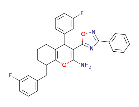 4-(3-fluorophenyl)-8-[(E)-(3-fluorophenyl)-methylidene]-3-(3-phenyl-1,2,4-oxadiazol-5-yl)-5,6,7,8-tetrahydro-4H-chromen-2-ylamine