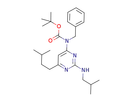 Molecular Structure of 1067679-41-7 (benzyl-[2-isobutylamino-6-(3-methyl-butyl)-pyrimidin-4-yl]-carbamic acid tert-butyl ester)