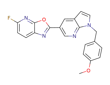 Molecular Structure of 1201324-17-5 (5-fluoro-2-[1-(4-methoxybenzyl)-1H-pyrrolo[2,3-b]pyridin-5-yl]oxazolo[5,4-b]pyridine)