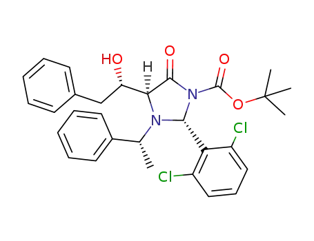 1,1-dimethylethyl (2R)-(2,6-dichlorophenyl)-4-((1S)-hydroxy-2-phenylethyl)-5-oxo-3-((1'R)-phenylethyl)tetrahydro-1H-1-imidazolecarboxylate