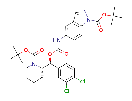 tert-butyl (2S)-2-[(S)-(3,4-dichlorophenyl){[(1-(tert-butoxycarbonyl)-1H-indazol-5-yl)carbamoyl]oxy}methyl]piperidine-1-carboxylate