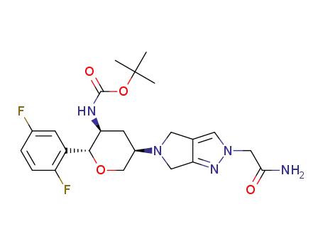 Molecular Structure of 1270030-12-0 (tert-butyl [(2R,3S,5R)-5-[2-(2-amino-2-oxoethyl)-2,6-dihydropyrrolo[3,4-c]pyrazol-5(4H)-yl]-2-(2,5-difluorophenyl)tetrahydro-2H-pyran-3-yl]carbamate)