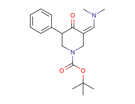 Molecular Structure of 1172638-56-0 (3-[1-dimethylaminometh-(Z)-ylidene]-4-oxo-5-phenylpiperidine-1-carboxylic acid tert-butyl ester)