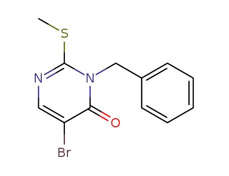 Molecular Structure of 1036763-71-9 (3-benzyl-5-bromo-2-(methylthio)pyrimidin-4(3H)-one)