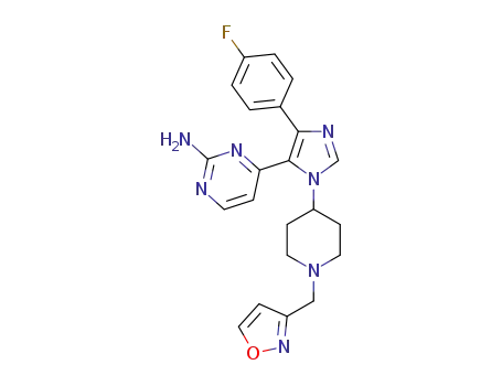 Molecular Structure of 1293395-67-1 (4-{4-(4-Fluorophenyl)-1-[1-(isoxazol-3-ylmethyl)piperidin-4-yl]-1H-imidazol-5-yl}pyrimidin-2-amine)
