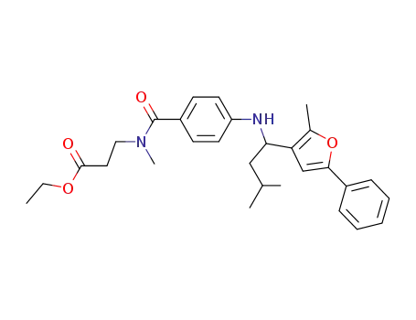 Molecular Structure of 1150225-23-2 (ethyl 3-{methyl[(4-{[3-methyl-1-(2-methyl-5-phenylfuran-3-yl)butyl]amino}phenyl)carbonyl]amino}propanoate)