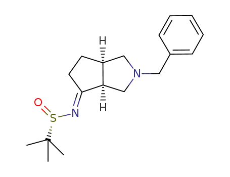 Molecular Structure of 1228029-74-0 ((S,E)-N-((3aS,6aR)-2-benzylhexahydrocyclopenta[c]pyrrol-4(5H)-ylidene)-2-methylpropane-2-sulfinamide)