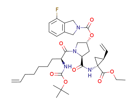 Molecular Structure of 1072833-34-1 (4-fluoro-1,3-dihydro-isoindole-2-carboxylic acid (3R,5S)-1-((S)-2-tert-butoxy-carbonylamino-non-8-enoyl)-5-((1R,2S)-1-ethoxycarbonyl-2-vinyl-cyclopropylcarbamoyl)-pyrrolidin-3-yl ester)