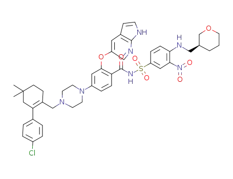 Molecular Structure of 1257044-51-1 (4-(4-{[2-(4-chlorophenyl)-4,4-dimethylcyclohex-1-en-1-yl]methyl}piperazin-1-yl)-N-[(3-nitro-4-{[(3S)-tetrahydro-2H-pyran-3-ylmethyl]amino}phenyl)sulfonyl]-2-(1H-pyrrolo[2,3-b]pyridin-5-yloxy)benzamide)