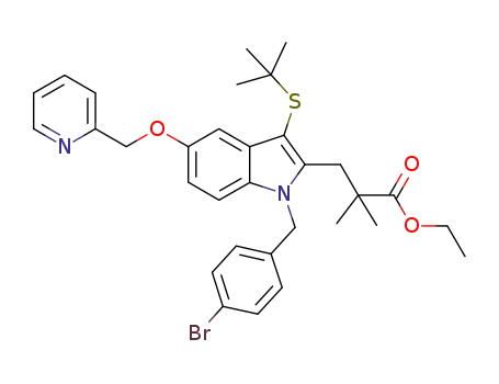 1-bromobenzyl-3-[3-tert-butylsulfanyl-5-(pyridine-2-ylmethoxy)-1H-indol-2-yl]-2,2-dimethyl-propionic acid ethyl ester