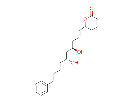 Molecular Structure of 397871-03-3 (2H-Pyran-2-one,
6-[(1E,4R,6R)-4,6-dihydroxy-10-phenyl-1-decenyl]-5,6-dihydro-, (6R)-)