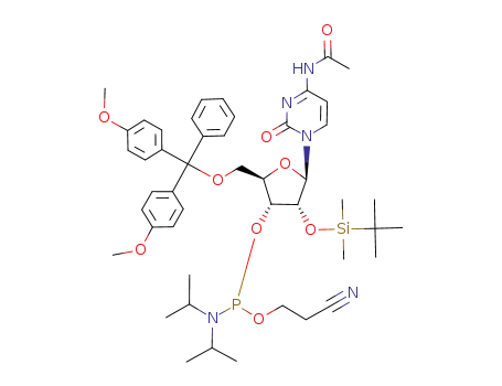 Molecular Structure of 121058-88-6 (N-Acetyl-5'-O-(4,4-dimethoxytrityl)-2'-O-[(tert-butyl)dimethylsilyl]cytidine-3'-(2-cyanoethyl-N,N-diisopropyl)phosphoramidite)
