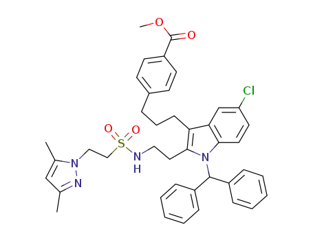 Molecular Structure of 960132-66-5 (methyl 4-(3-{1-benzhydryl-5-chloro-2-[2-({[2-(3,5-dimethyl-1Hpyrazol-1-yl)ethyl]sulfonyl}amino)ethyl]-1H-indol-3-yl}propyl)benzoate)