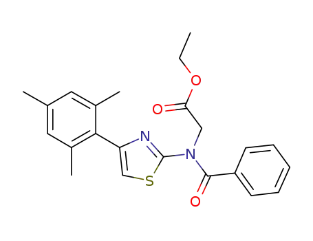 Molecular Structure of 1134986-42-7 ({benzoyl-[4-(2,4,6-trimethylphenyl)thiazol-2-yl]-amino}acetic acid ethyl ester)