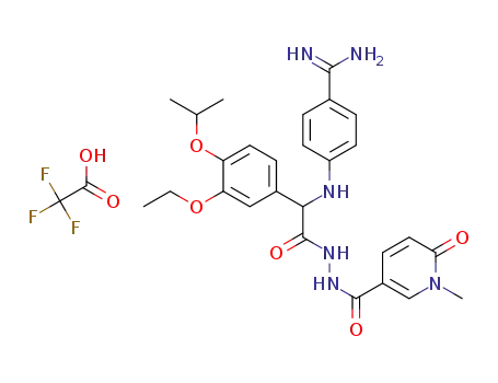 Molecular Structure of 883574-25-2 (4-(1-(3-ethoxy-4-isopropoxyphenyl)-2-(N'-(1-methyl-6-oxo-1,6-dihydropyridine-3-carbonyl)hydrazino)-2-oxoethylamino)benzamidine trifluoroacetate)